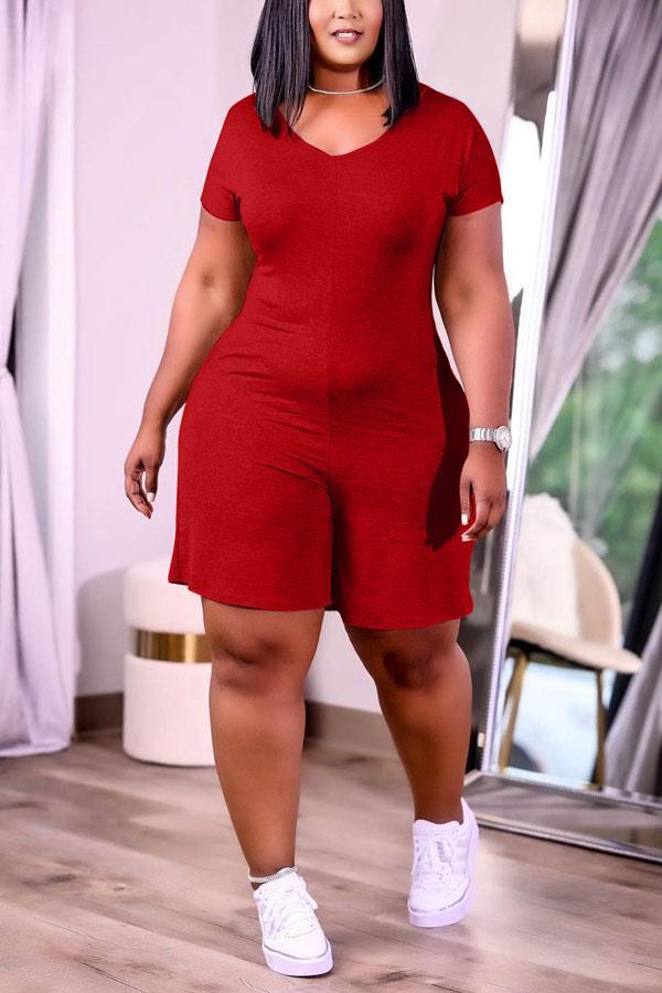 Casual Solid Color Short Sleeve Romper
