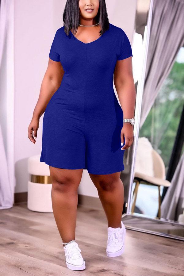 Casual Solid Color Short Sleeve Romper