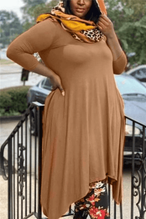 Casual Solid Color Thick Irregular Dress (Without Belt)