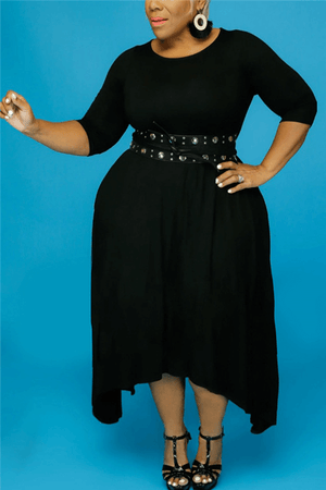 Casual Solid Color Thick Irregular Dress (Without Belt)