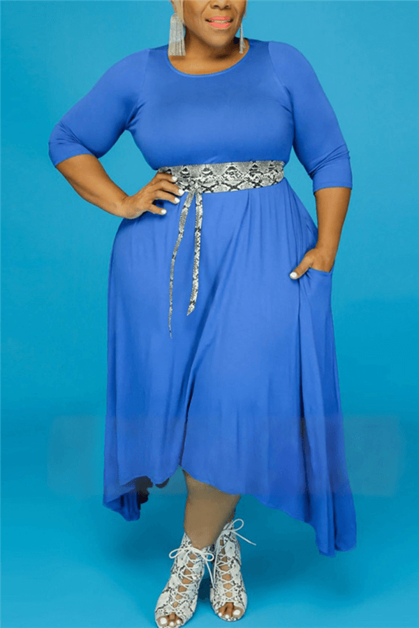 Casual Solid Color Thick Irregular Dress (Without Belt)