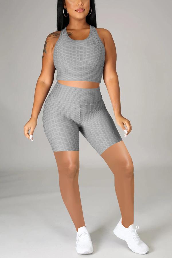 Casual Solid Color U Neck Sleeveless Two Pieces