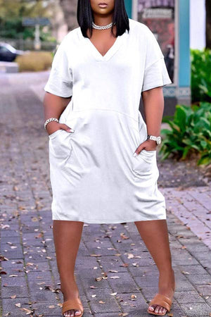 Casual Solid Color V Neck Short Sleeve Dress