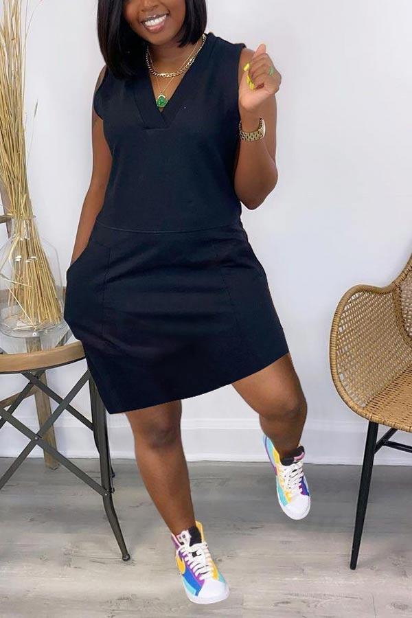 Casual Solid Color V Neck Sleeveless Dress