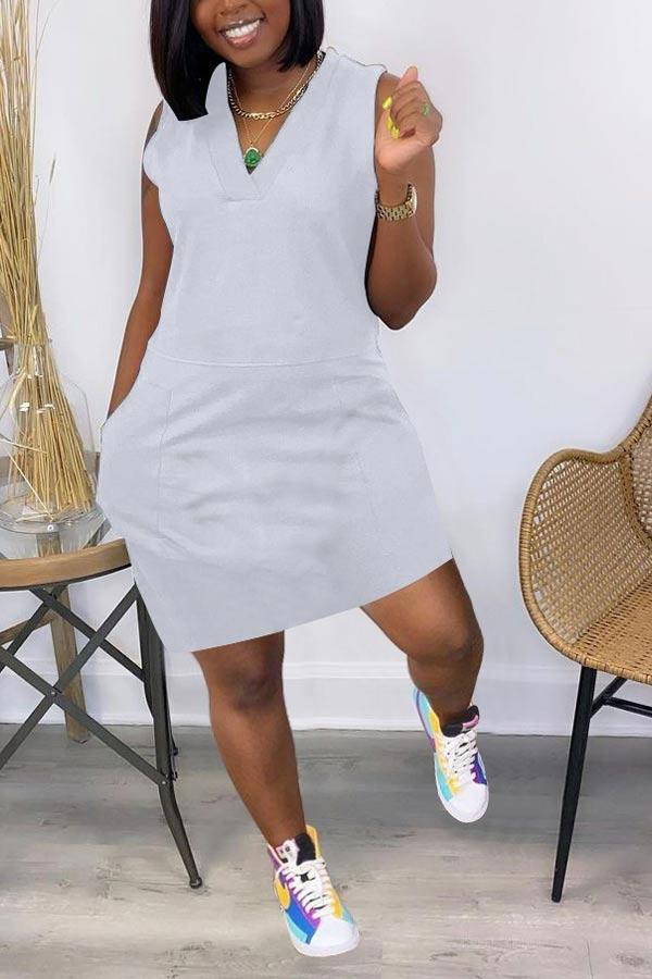 Casual Solid Color V Neck Sleeveless Dress