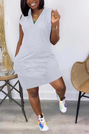 Casual Solid Color V Neck Sleeveless Dress