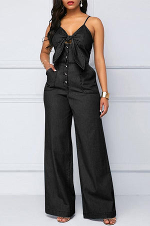 Casual Solid Color Wide-leg Jumpsuits