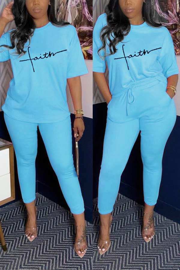 Casual Sport Letter Print T-shirt Pants Set