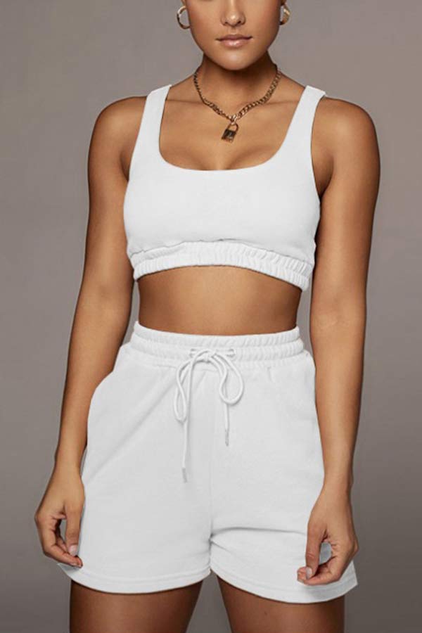 Casual Sport Solid Short Vest Shorts Set