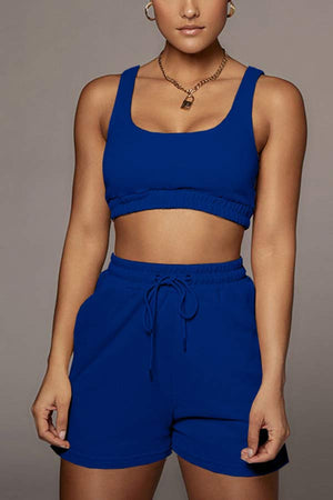 Casual Sport Solid Short Vest Shorts Set