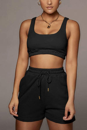 Casual Sport Solid Short Vest Shorts Set