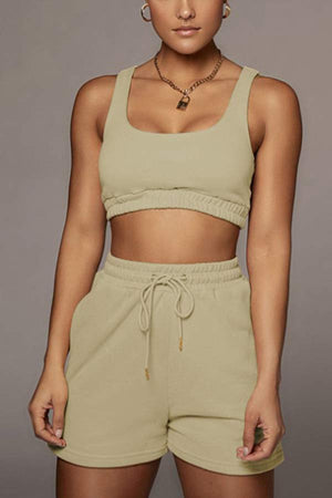 Casual Sport Solid Short Vest Shorts Set