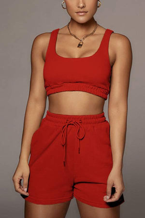 Casual Sport Solid Short Vest Shorts Set