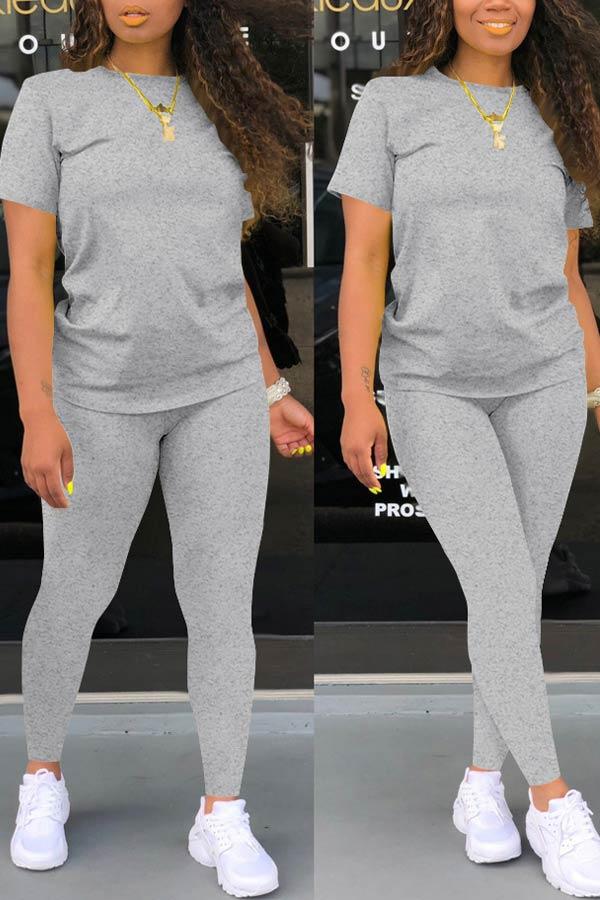 Casual Sport Solid T-shirt Pants Set