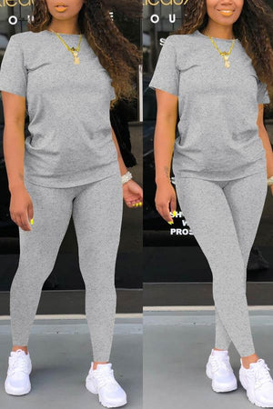 Casual Sport Solid T-shirt Pants Set