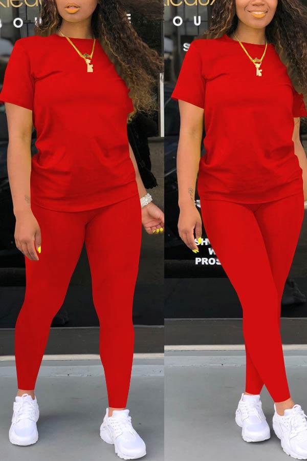 Casual Sport Solid T-shirt Pants Set