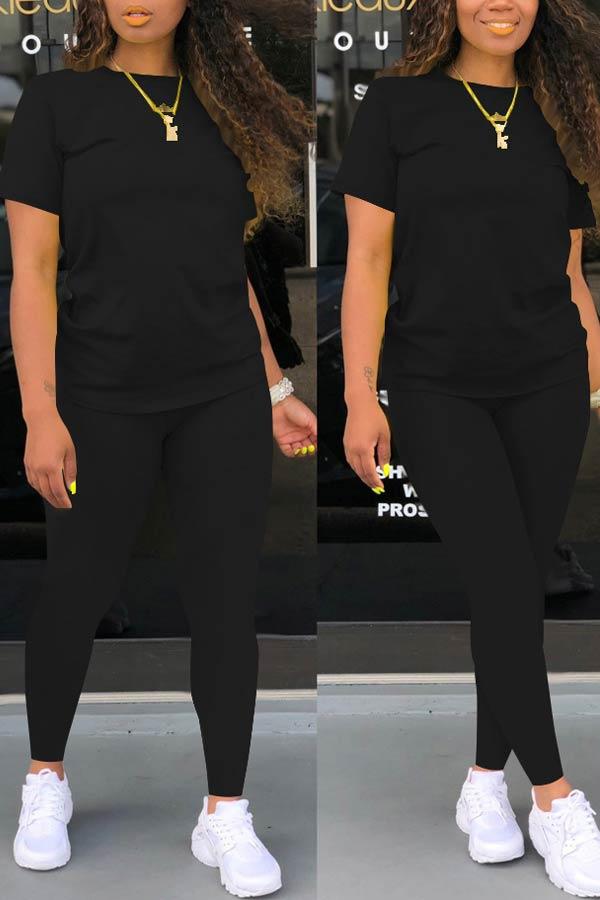 Casual Sport Solid T-shirt Pants Set