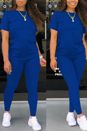 Casual Sport Solid T-shirt Pants Set