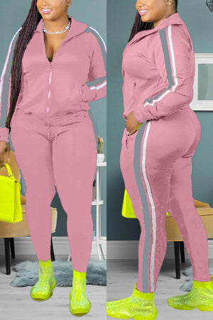 Casual Sports Patchwork Plus Size Set