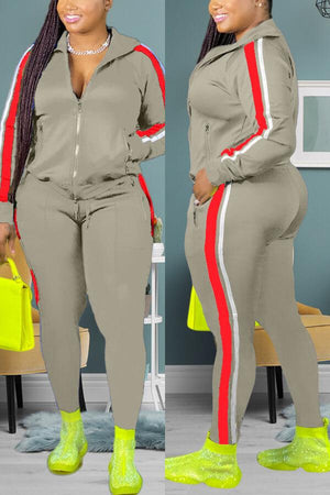 Casual Sports Patchwork Plus Size Set