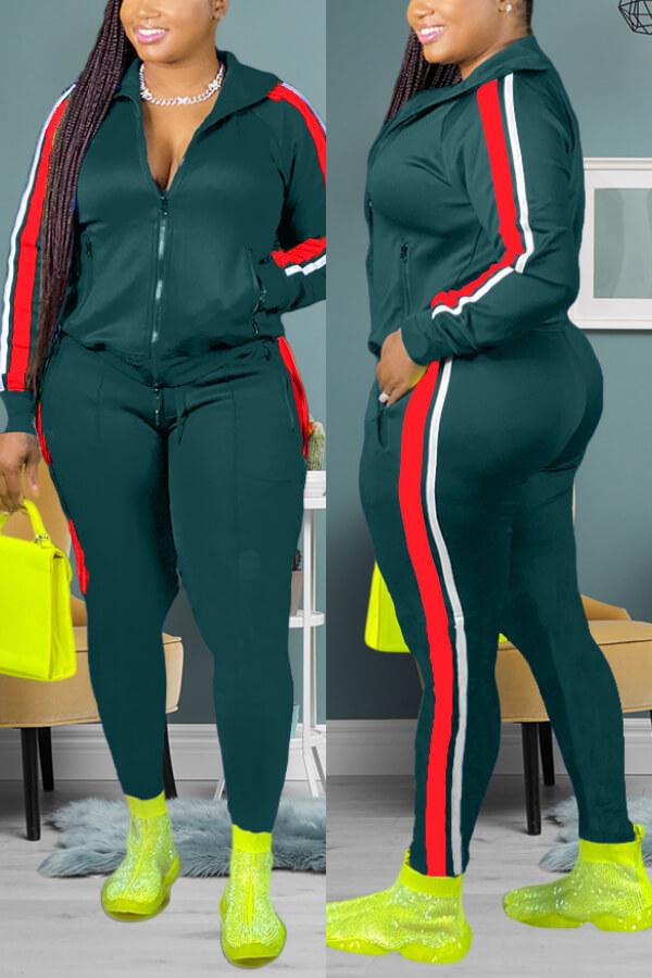 Casual Sports Patchwork Plus Size Set