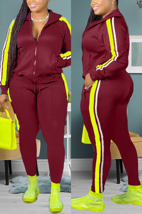 Casual Sports Patchwork Plus Size Set