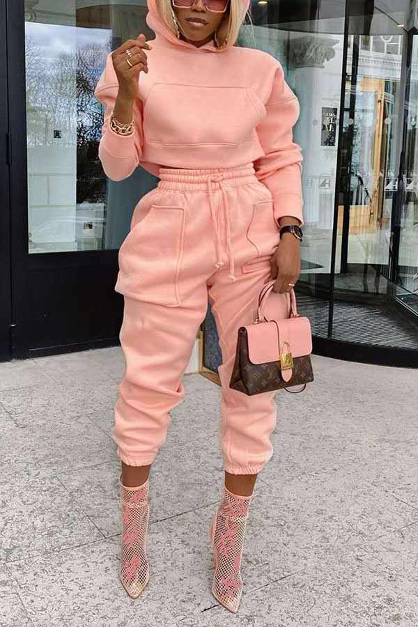 Casual Sports Solid Color Hoodie Pants Set