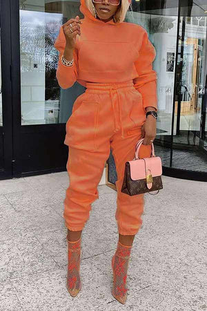 Casual Sports Solid Color Hoodie Pants Set