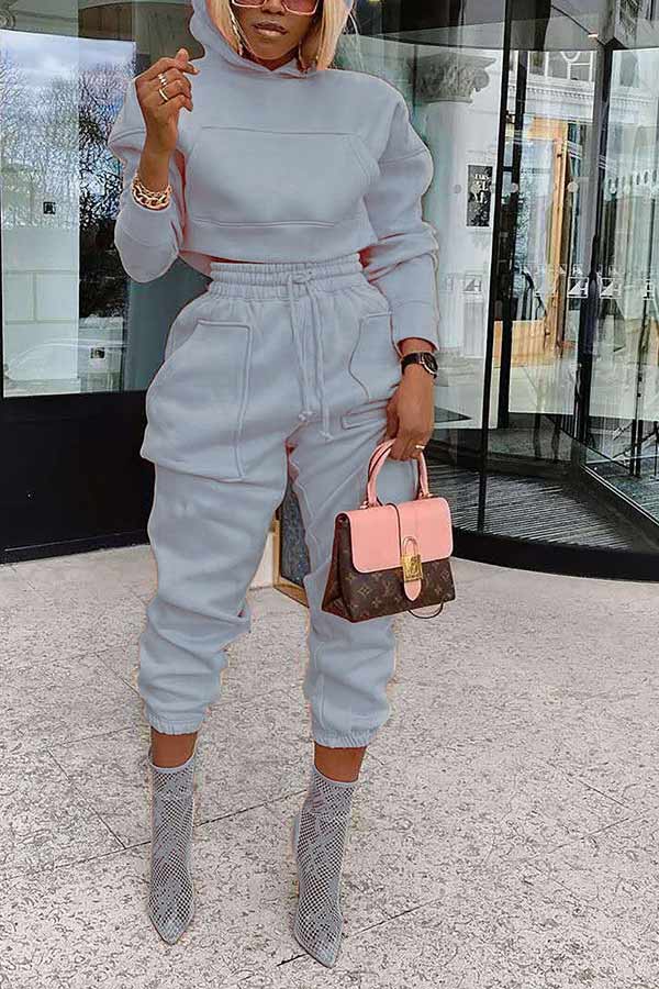 Casual Sports Solid Color Hoodie Pants Set
