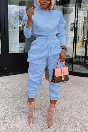 Casual Sports Solid Color Hoodie Pants Set