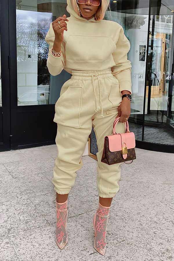 Casual Sports Solid Color Hoodie Pants Set
