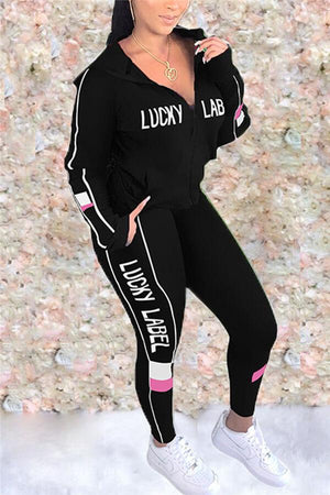 Casual Sportswear Hoodie Letter Print Two Pieces