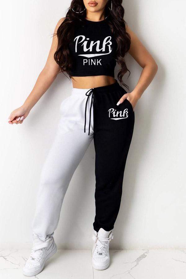 Casual Sportswear Letter Print Sleeveless Set