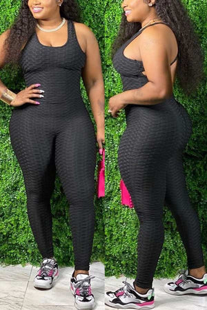 Casual Sportswear U Neck Plus Size Jumpsuits