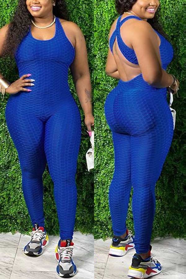 Casual Sportswear U Neck Plus Size Jumpsuits