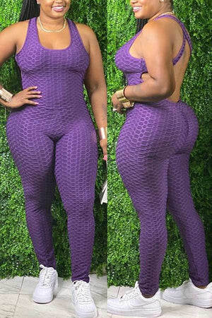 Casual Sportswear U Neck Plus Size Jumpsuits