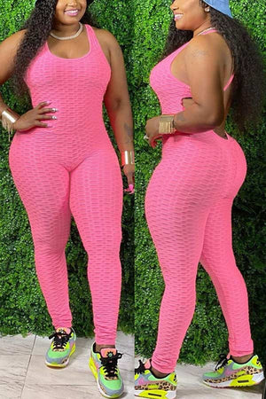 Casual Sportswear U Neck Plus Size Jumpsuits