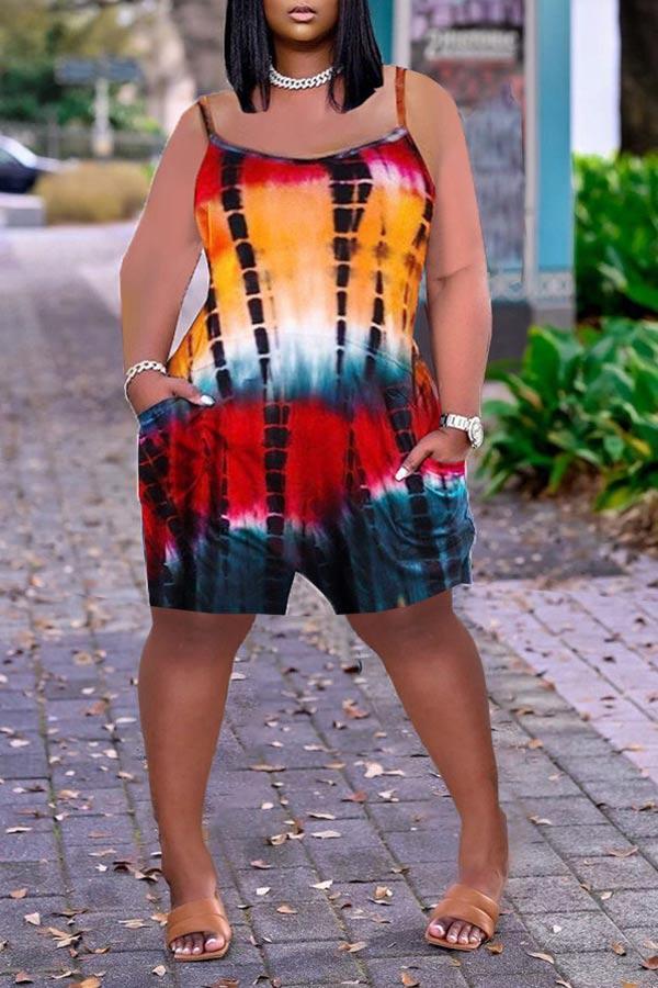 Casual Tie-dye Print Pocket Sling Romper