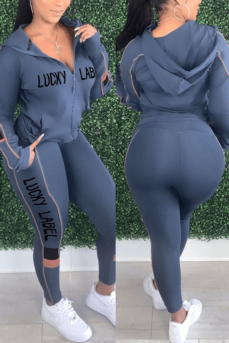 Casual Sportswear Hoodie Letter Print Two Pieces