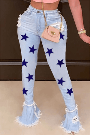 Fashion Casual Regular The Stars Print Jeans