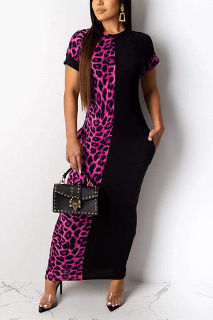 Leopard Print Bat Sleeve Stitching Dress