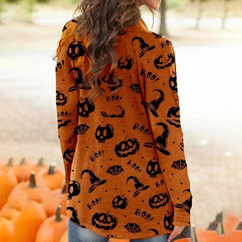 Halloween Cartoon Cat Pumpkin Magic Print Cardigan