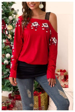 Christmas off shoulder printed top