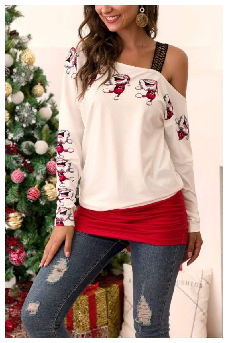 Christmas off shoulder printed top