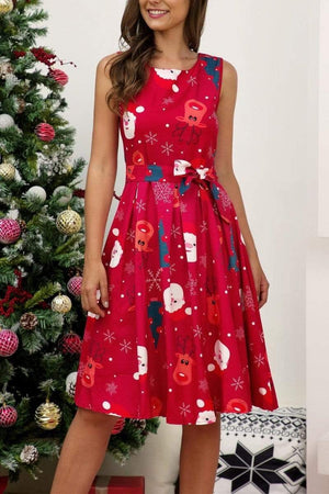 Christmas round neck sleeveless dress