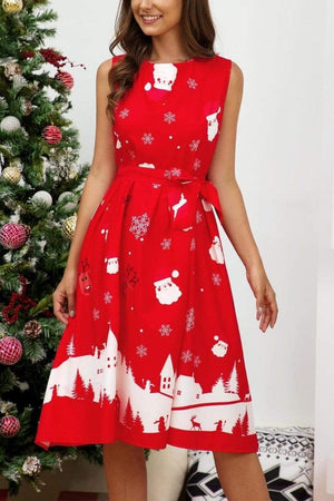 Christmas round neck sleeveless dress