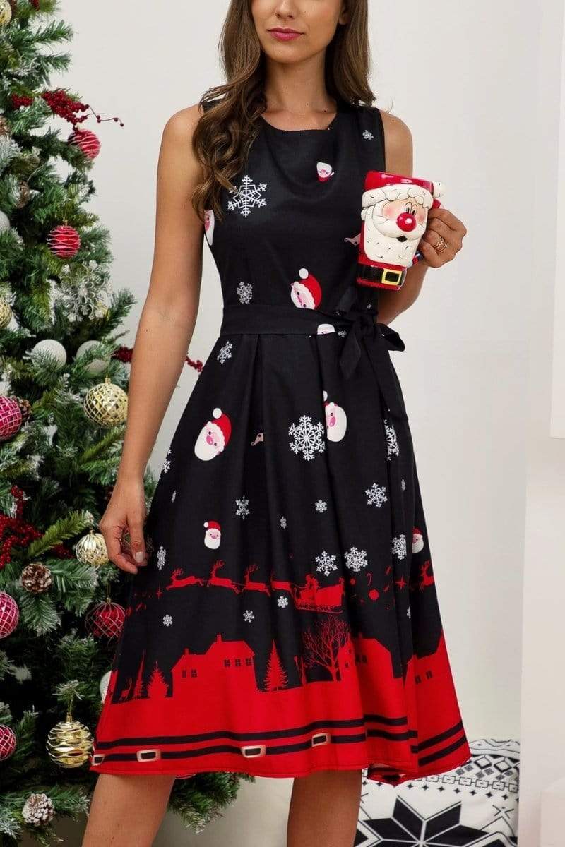 Christmas round neck sleeveless dress