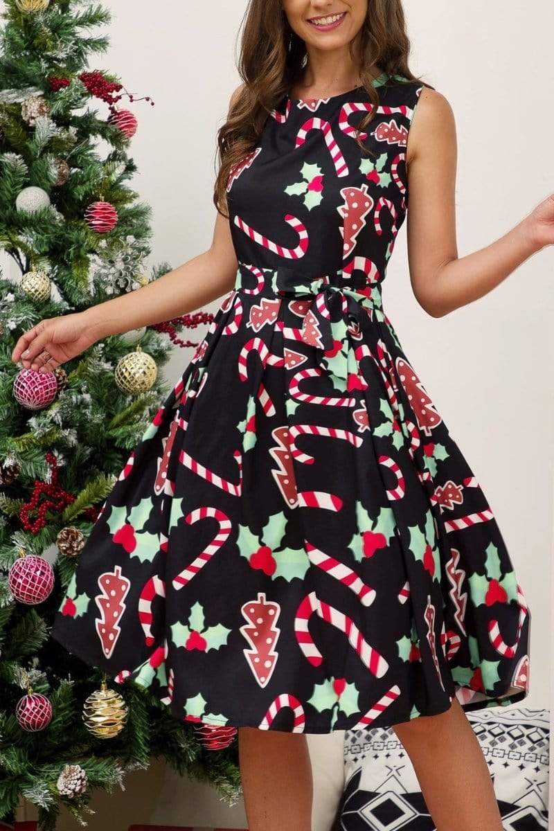 Christmas round neck sleeveless dress