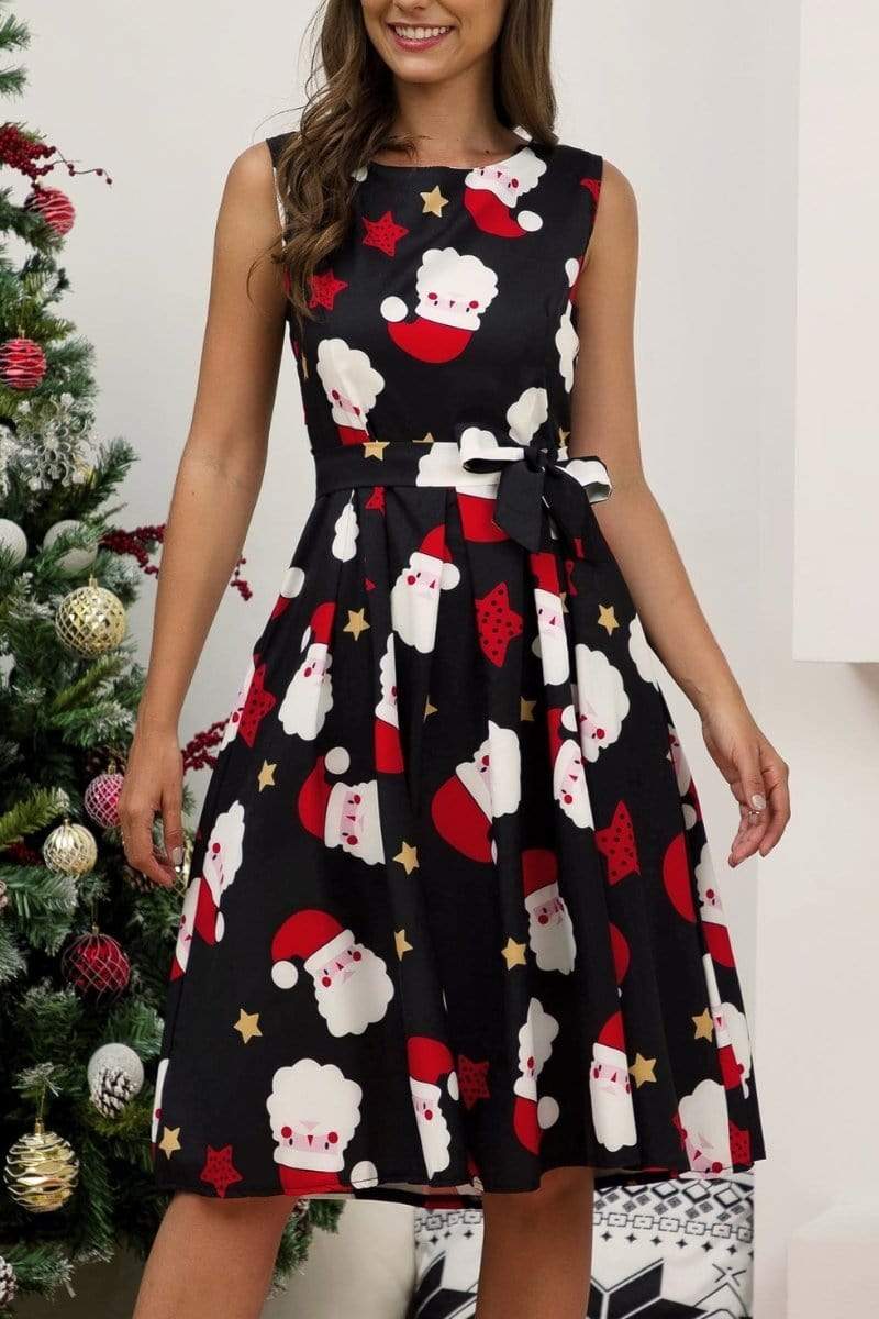 Christmas round neck sleeveless dress