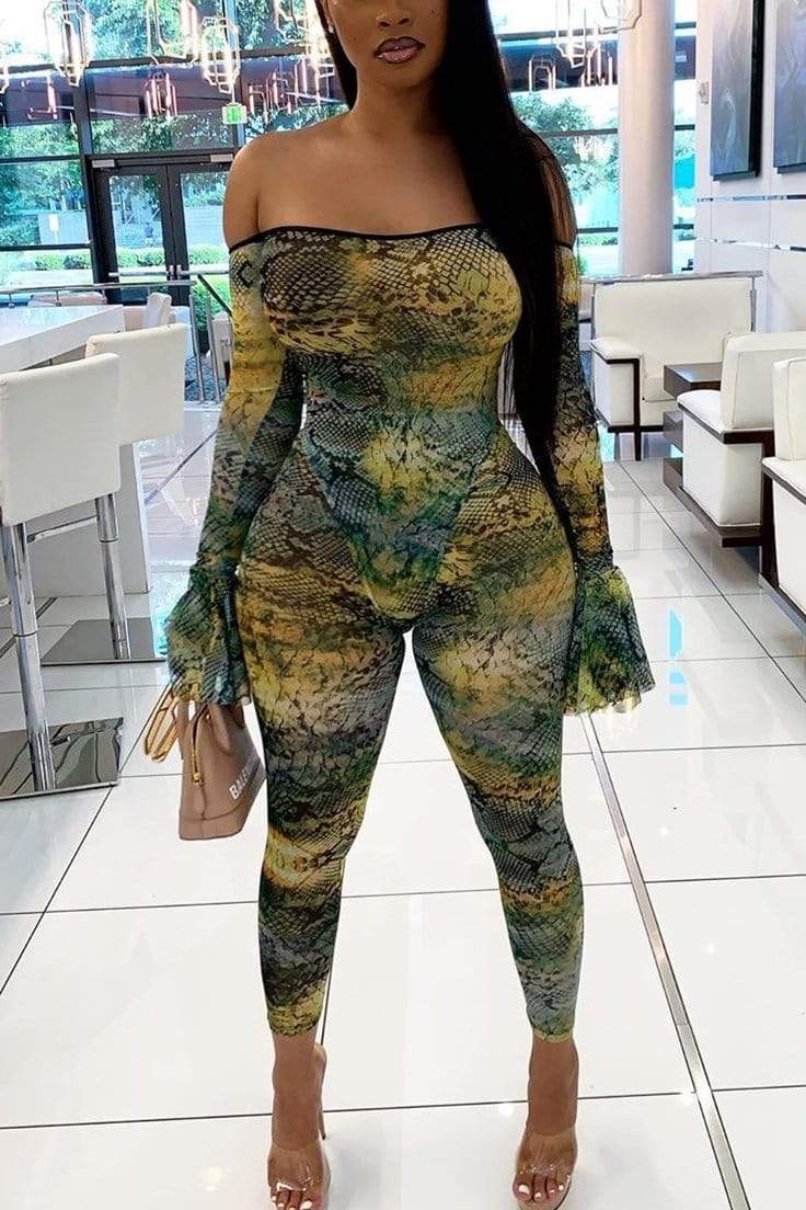 Sexy Strapless Snakeskin Print Jumpsuit